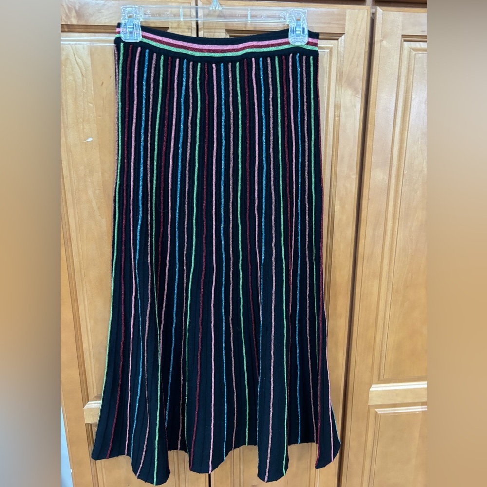 Black midi skirt with colorful stripes